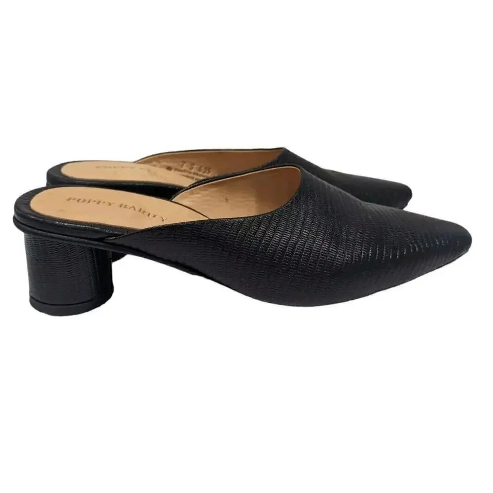Poppy Barley Made in Mexico Black Leather Almond Toe Slip On Mules Slides Size 7